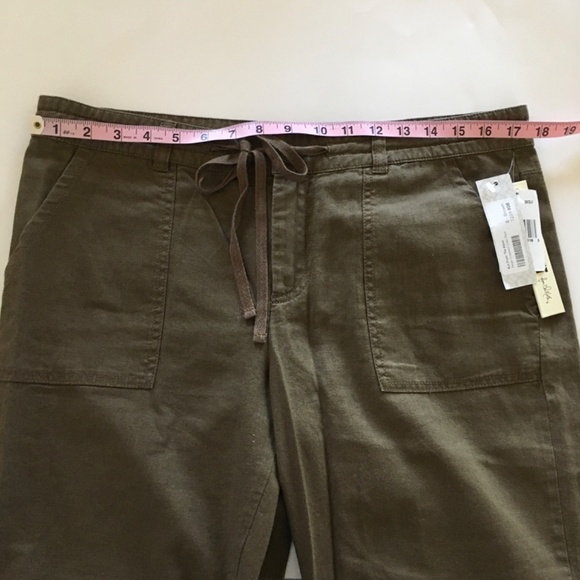 Kut from the Kloth Linen Blend Drawstring Wide Leg Ankle Pants Sz 8 Dark Olive - Picture 13 of 16